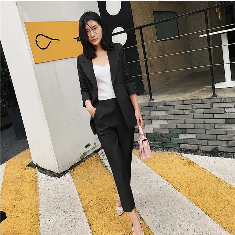 

Nice Autumn Blazer Ankle-Length Pants Set Solid Two Pieces Suits Safari Style Women Elegant Notched Collar Outfits Pant Set