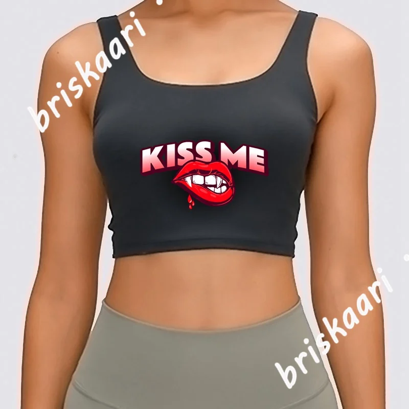Kiss Me Tank Top Crazy Letters Tops Tee Summer Style Basic Solid S XXL