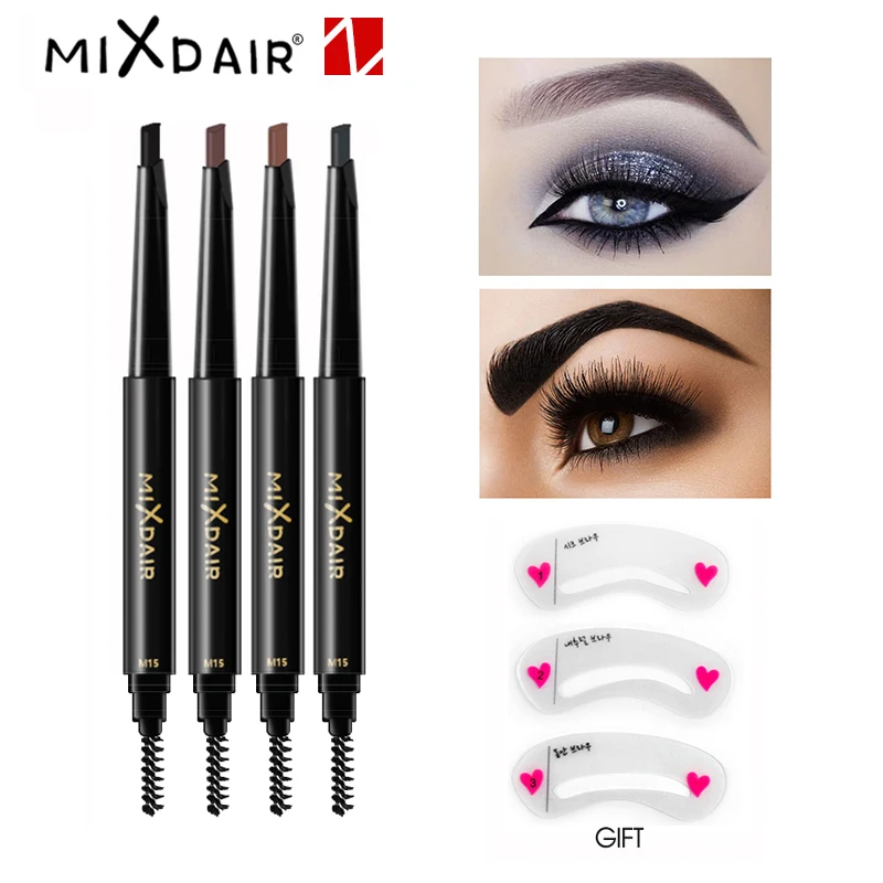 MIXDAIR 8093 Eyebrow Enhancer With Stencil Eye Makeup Tools Cosmetics Natural Long Lasting Paint Waterproof Black Pencil | Красота и