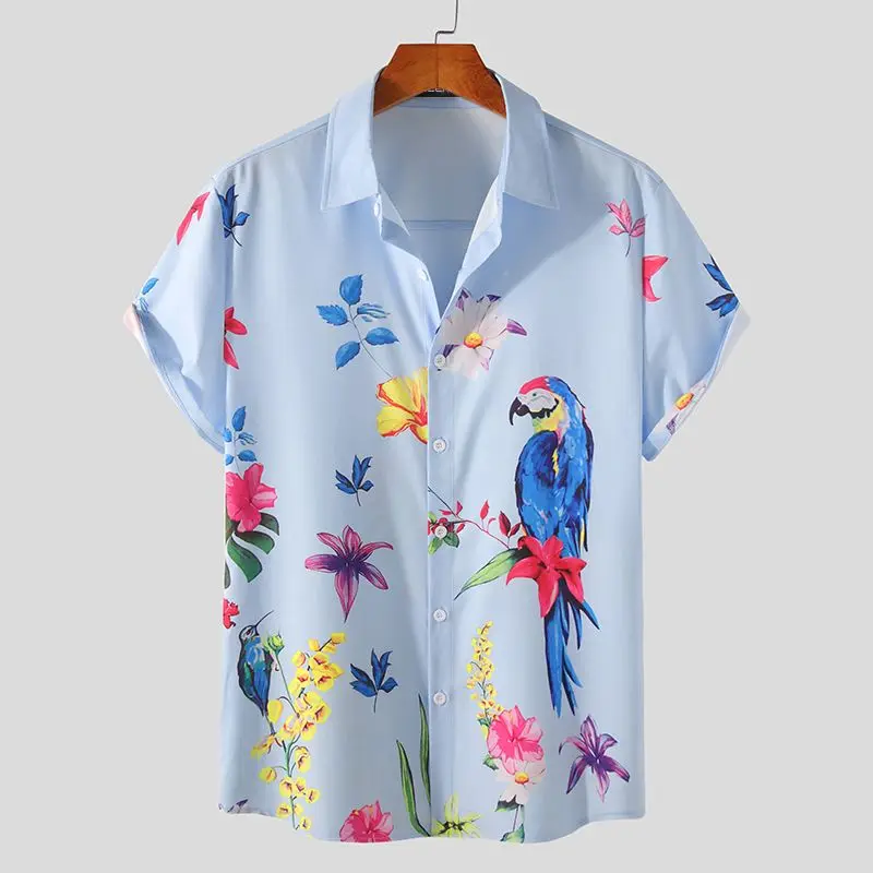 

Men's Hawaiian shirt parrot 3D print summer lapel short-sleeved streetwear beach shirt button breathable casual Hawaiian shirt