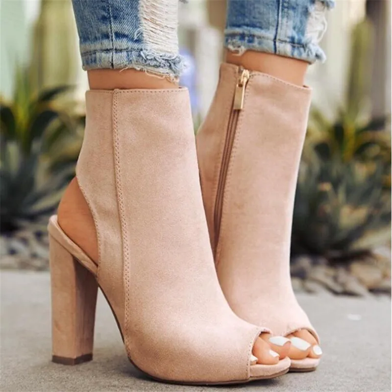 Zipper Peep Toe Ankle Boots