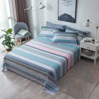 

53 1pc 100% Cotton Stripe Flat Sheet For Children Adults Single Double Bed Flat Bedsheets (No Pillowcase) XF704