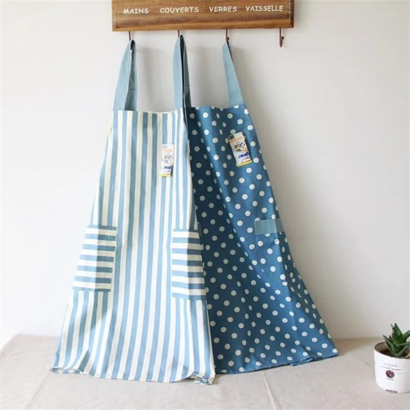 New Cloth Cotton Striped Wave Point Waterproof Apron Adult Lady Men Cooking Kitchen Aprons For Women Baking Restaurant Bib