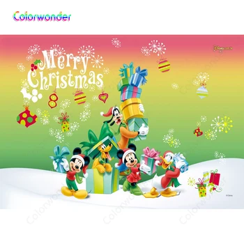 

Merry Christmas Backdrops Mickey Mouse Donald Duck Gift Box Snowflake Photography Backgrounds For Photo Studio Custom Made
