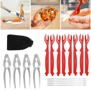 

13pcs Seafood Tool Set Zinc Alloy Kitchen Portable Crab Cracker Professional Lobster Picks Picnic Shellfish Sheller Storage Bag