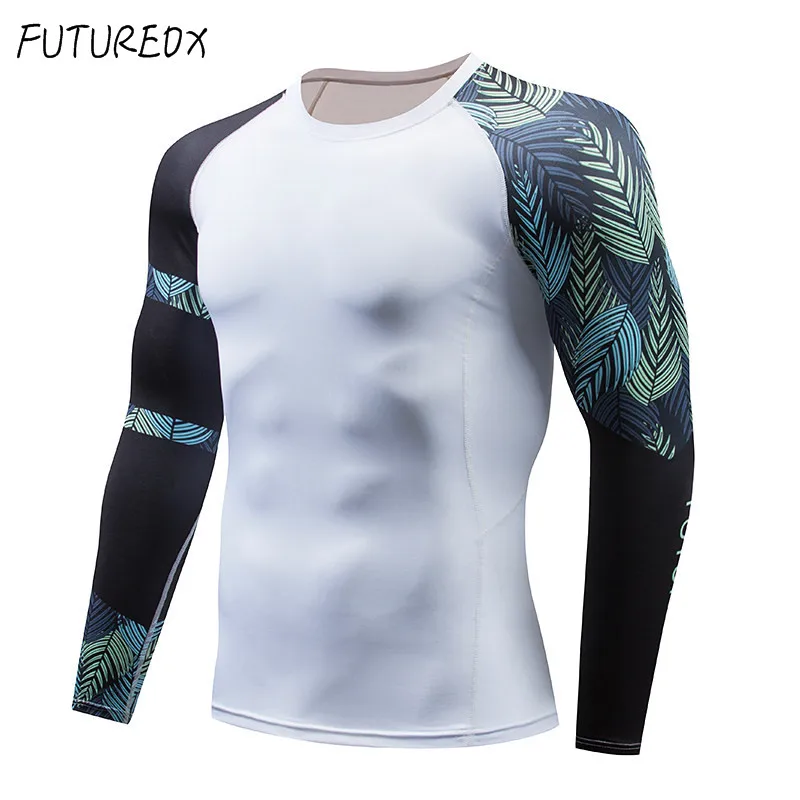 heat! men's T-shirt MMA long-sleeved T-shirt men's compression shirt fitness bodybuilding black white men's sportswear suit