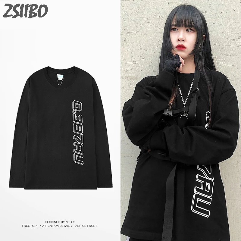 Vintage Men's tshirt Unisex Autumn Oversize Long Sleeve Bottoming T-shirt Letter Print Harajuku t shirt Male Casual Streetwear