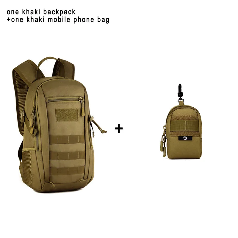 12л военно-тактический рюкзак, Детская Военная Тактическая Сумка, Детская школьная Водонепроницаемая маленькая сумка, альпинистский походный мини-рюкзак - Цвет: khaki and phone bag