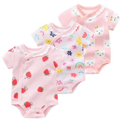 Barboteuse à fleurs pour bébés filles, vêtements de dessin animé, combinaison à fraises pour enfants, vêtements d'été mignons pour nouveau nés filles 