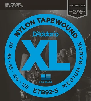 

Etb92-5 tapewound strings for 5 string bass guitar, nylon. OPL, medium, 50-135, D'Addario