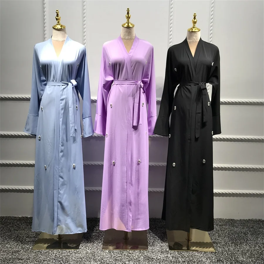 Siskakia мусульманские женские открытые abaya короткие черные модные с узором бусы Ближний Восток Дубай халаты с поясом осень Новинка