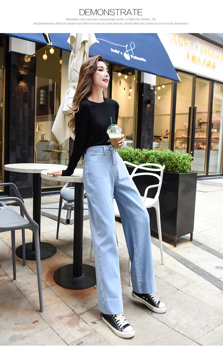 Vintage high waist jeans woman Full Length demin pants trousers Washed plus size jeans Straight blue fashion winter autumn new