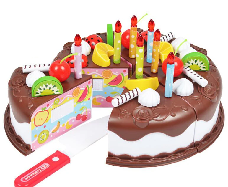 chocolate cake 37 шт. Protend Play Fruit Cuting игрушка на день рождения DIY кухонные игрушки торт еда мальчики девочки подарок для детей Развивающие детские ZXH - Цвет: chocolate cake
