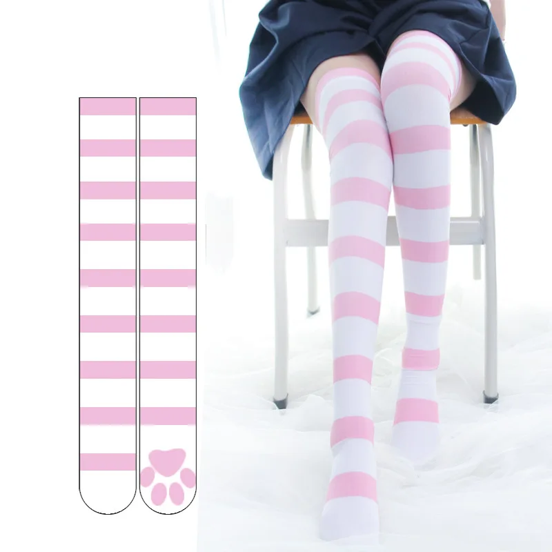 Lovely Pink Cat Paw Stocking Collants Lolita Haut Chaussettes Collants Blanc 