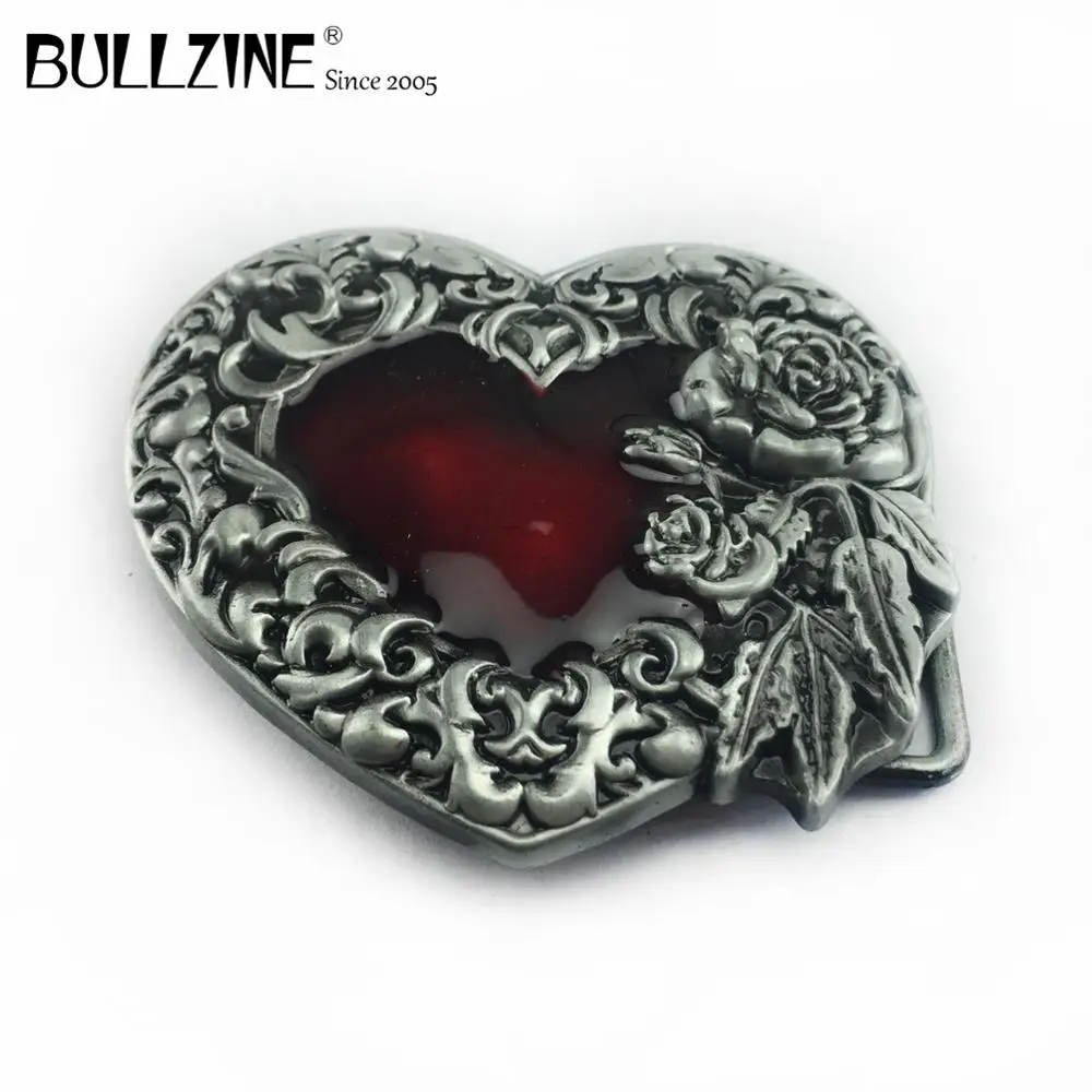 Пряжка ремня Bullzine в форме сердца с красной эмалью и оловянной отделкой|belt buckle|heart