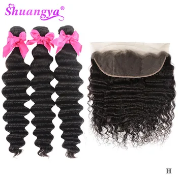 

Transparent Lace Closure With Bundles Peruvian Loose Deep Wave Bundles With Frontal Shuangya 100% Remy Human Hair With Closure