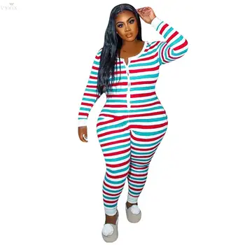 

5XL Plus Size Women Jumpsuit Sport Skinny O Neck Long Sleeve Striped Print Women Romper Casual One Piece Jumpsuit Women Outfits