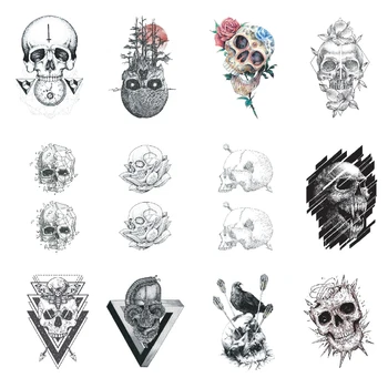 

Skull Temporary Tattoo Sticker Waterproof Fake Tatoo Shoulder Arm Hand Body Art 10.5X6cm Set of 12