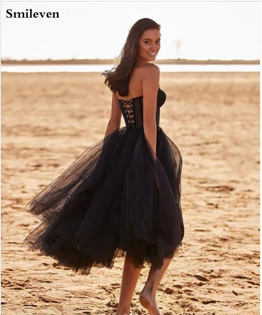 Tea Length Sweetheart Corset Tulle Little Black Dresses For