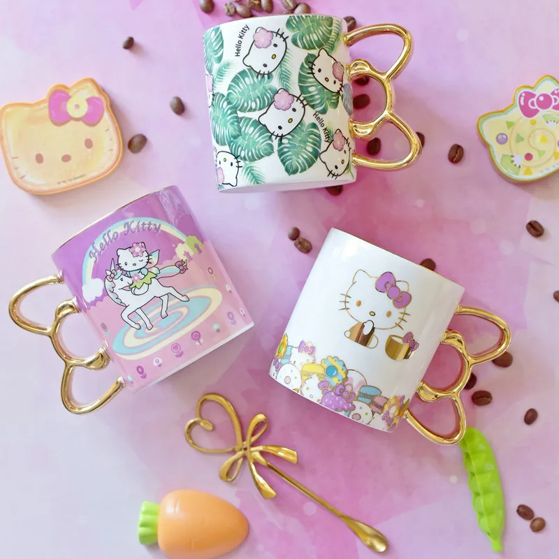 Мультфильм «Hello Kitty» чашка из твердого английского фарфора золотая рукоятка Милая дорожная чашка для молоко чай кофе ребенок девочка мать рождественские подарки Домашний декор