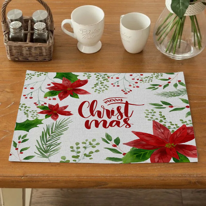 

Fuwatacchi Christmas Placemat Polyester Place Mats for Dining Table Dessert Drink Coasters Cup Mat Kitchen Accessories Home