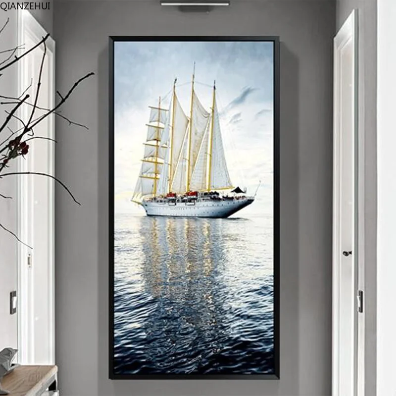 

QIANZEHUI, Diamond Embroidery,Round Diamond Smooth sailing Full rhinestone Diamond painting cross stitch,needlework