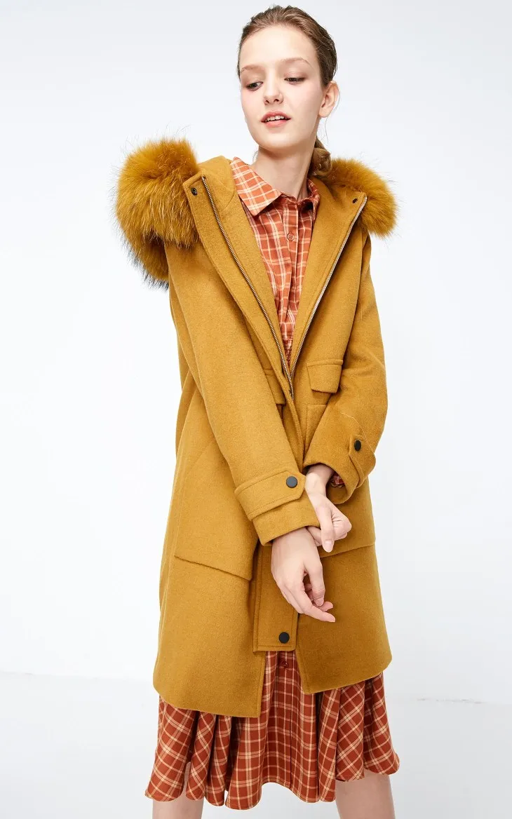 Vero Moda Женское шерстяное пальто средней длины из меха енота | 318327560