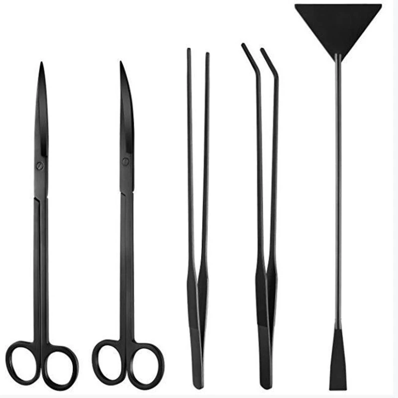 

6Pcs Aquarium Cleaning Tools Aquascaping Landscaping Tool Kits with Bag Stainless Steel Aquatic Plants Scissors Tweezers Set Pet