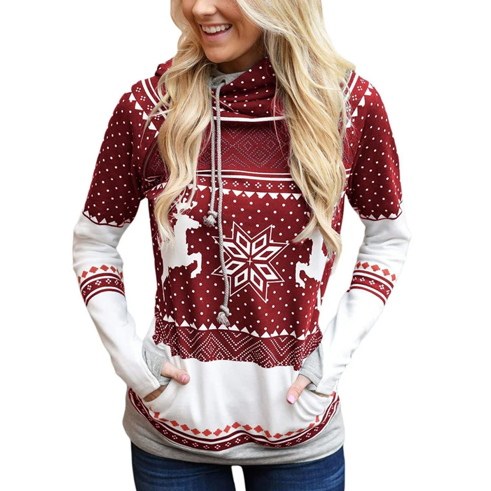 

2019 Winter Womens Christmas Hoodies Sweatshirt Full sleeve Snow Deer Print Ladies Tops Jumper Pullover Femme Hiver Capuche
