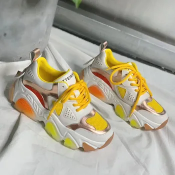 

Daddy Shoes Round Toe Female Sneakers Cross-Tied Women Flats Leisure Summer Sneakers Patchwork Shoes Breathable Women Sneakers