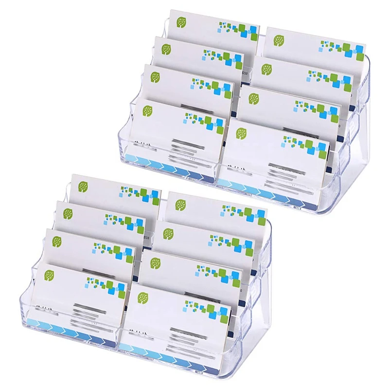 

2Pcs Plastic Business Card Holder Stand Clear Desktop Countertop Index Card Filing Display