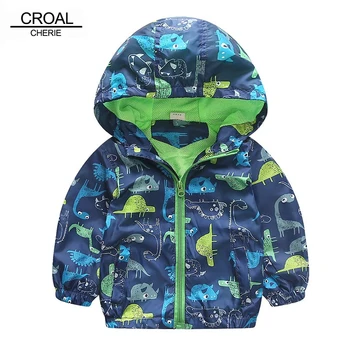 

80-120cm Cute Animal Autumn Windbreaker Kids Jacket Boys Cute Dinosaur Baby Outerwear Coats Boys Kids Hooded Children Clothing