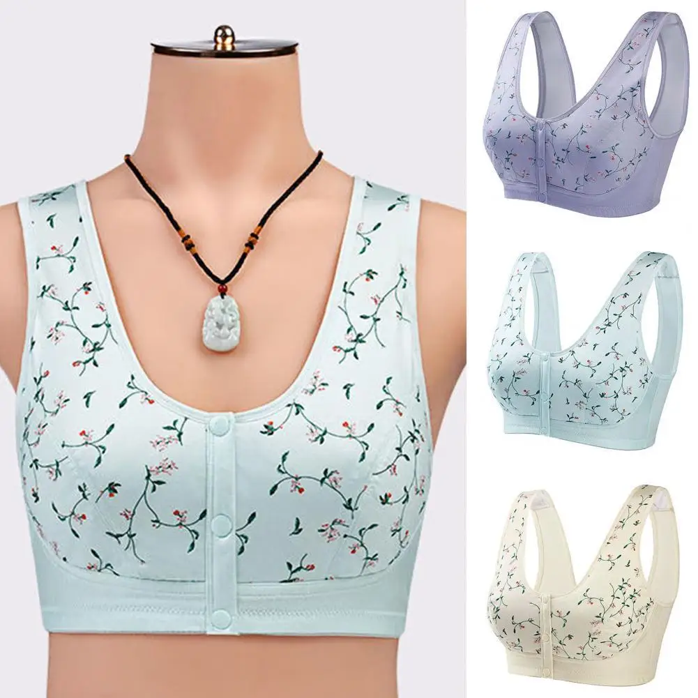 Women Bra Vest Bra Floral Print Push Up Brassiere No Underwire Front