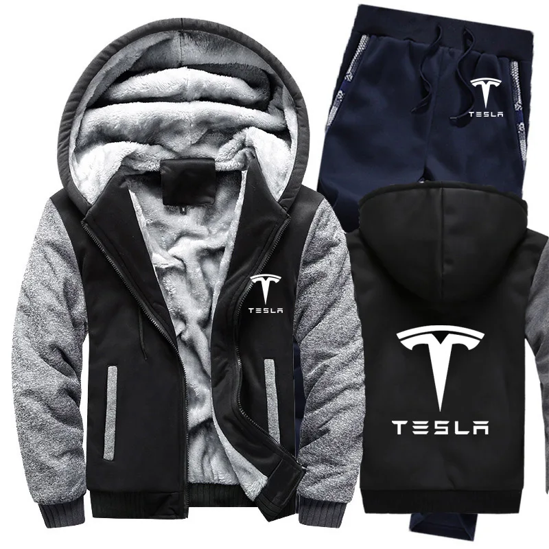 Толстовки мужские Tesla Car Logo Мужские s толстовки костюм зимний толстый теплый флис хлопок спортивный костюм на молнии мужские s куртка+ брюки комплекты из 2 предметов - Цвет: 807