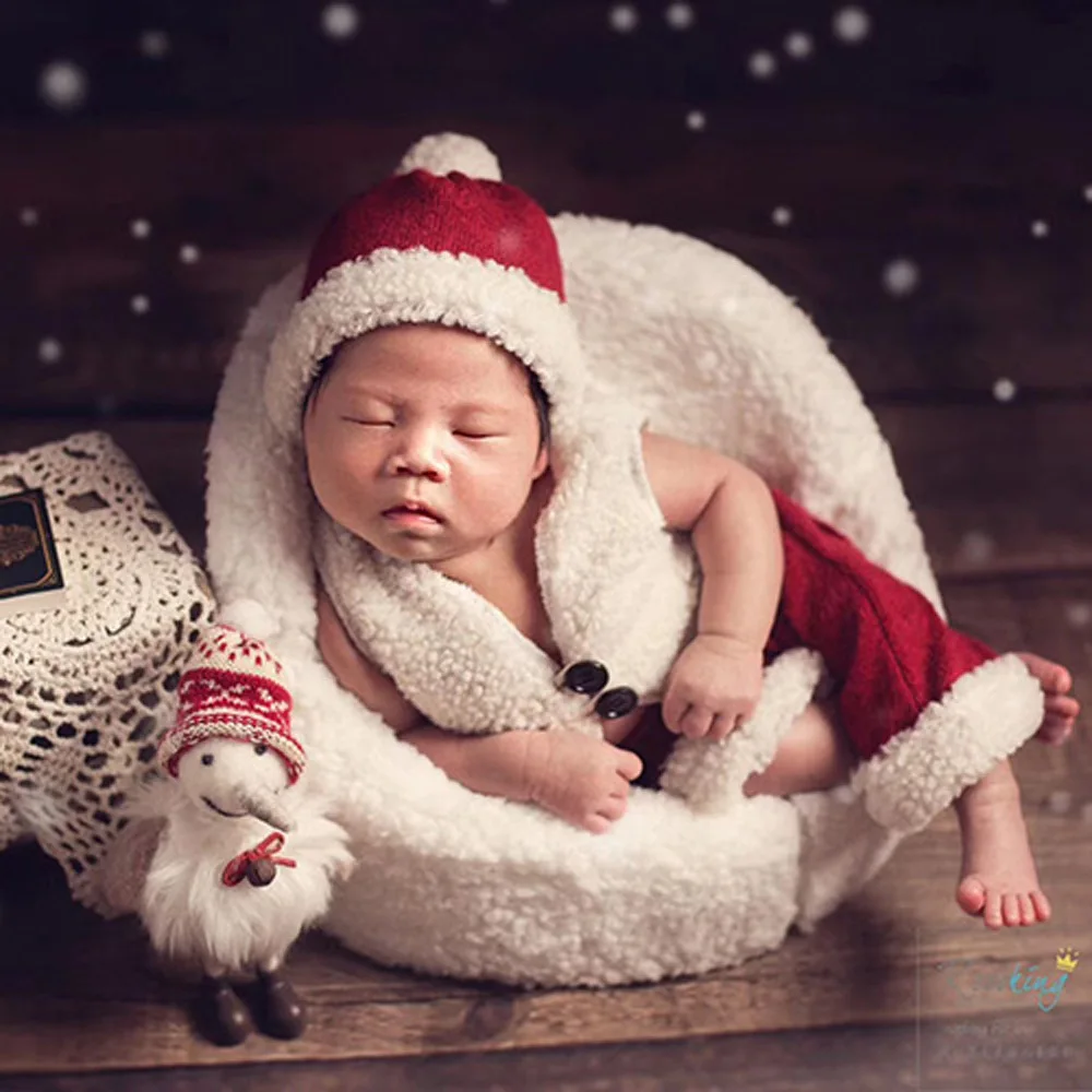Newborn Photography Props Baby Romper Jumpsuit Vest Christmas Hat Photo Shoot  Studio Accessories - Kids Hats & Caps - AliExpress