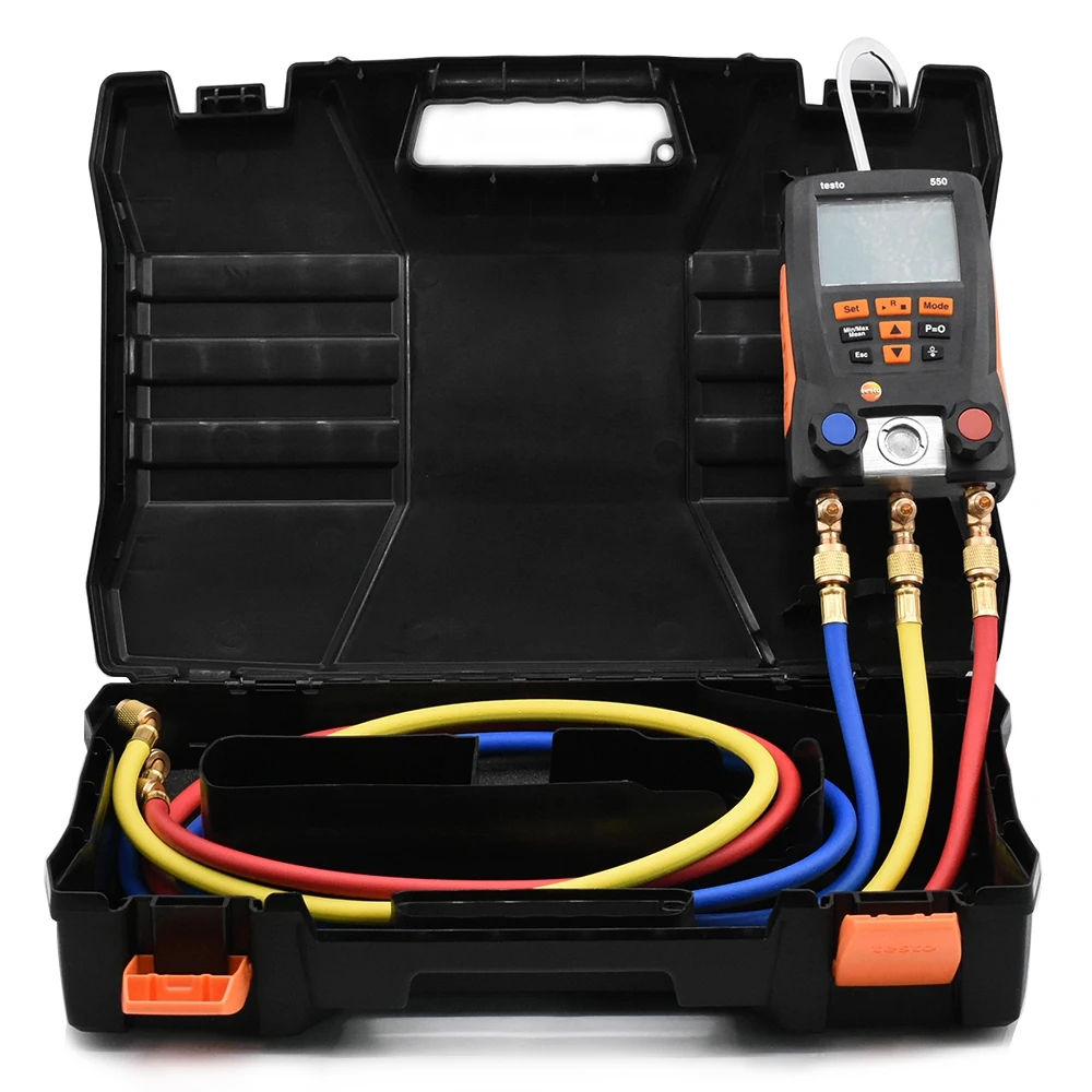 NEW Testo 550 Digital Manifold Gauge with 2pcs Clamp,2 Valves,System for HVAC 0563 1550 Built-in 60 common refrigerants