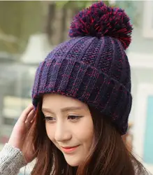 Зимняя шерстяная утолщенная теплая шапка, Корейская Смешанная цветная шерстяная шапка, вязаная шапка