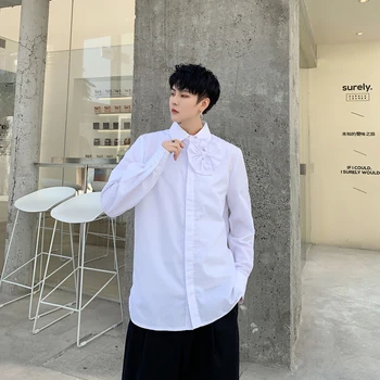 

Male Women Fashion Casual Party Stage Show Dress Shirt Men Long Sleeve Vintage Flower Patchwork Black White Shirt