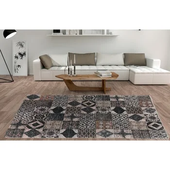 

Carpet Living Room Bedroom Modern Washable Cotton Printed Brown Patchwork