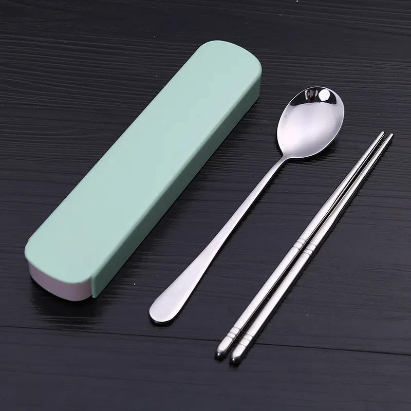 Chopsticks Spoon Set Portable Flatware Stainless Steel Dinnerware with PP Box for School Office AUG889