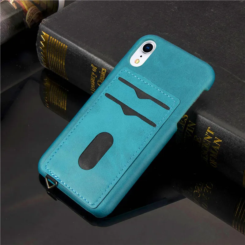 Роскошный чехол из искусственной кожи для iPhone XS MAX чехол-накладка держатель для карт защитный чехол для iPhone 11 Pro X XR XS Max 8 7 6 Plus - Цвет: Blue