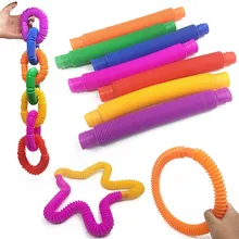 

1pc Color Corrugated Stretch Plastic Tube DIY Vent Fidget Sensory Toy For Kids 3-5 Anxiety & Stress Relief Hand Toys
