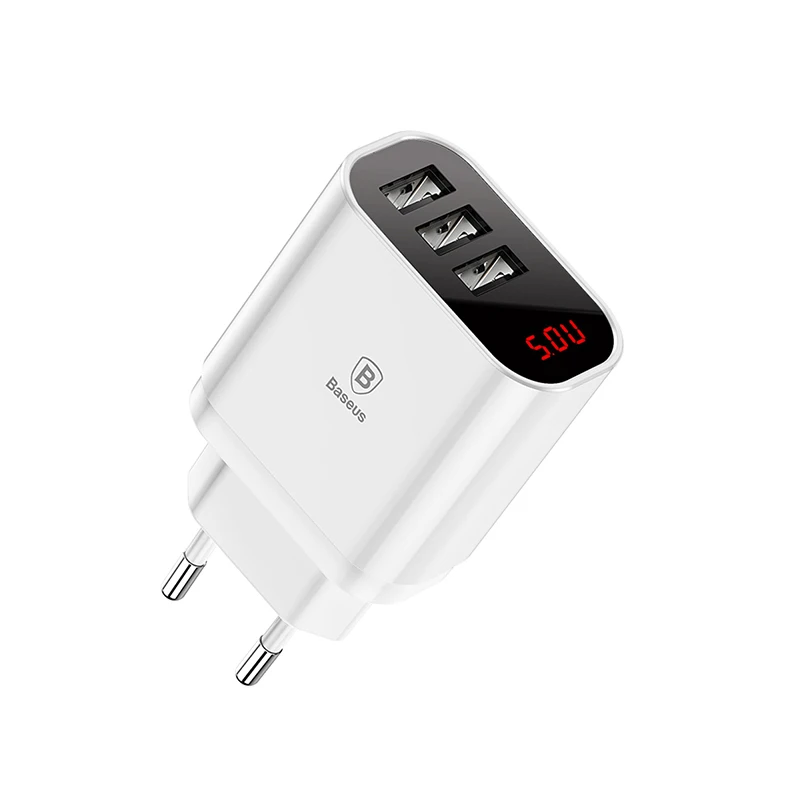 White Baseus 3.4A USB зарядное устройство быстрое зарядное устройство с светодиодный цифровой дисплей 3 USB слот настенное зарядное устройство для iPhone samsung Xiaomi huawei - Тип штекера: White