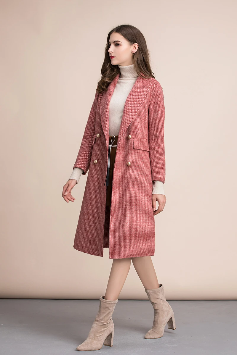 Чистая шерсть женское осенне-зимнее пальто двубортное Eleghant над пальто длинное пальто Vestidos с карманом