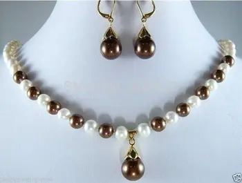 

>>>>>New Jewelry white Pearl Chocolate Shell Pearl Necklace Earrings Set