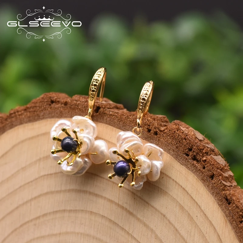 Серьги GLSEEVO с натуральным барочным двойным жемчугом для женщин подарок на