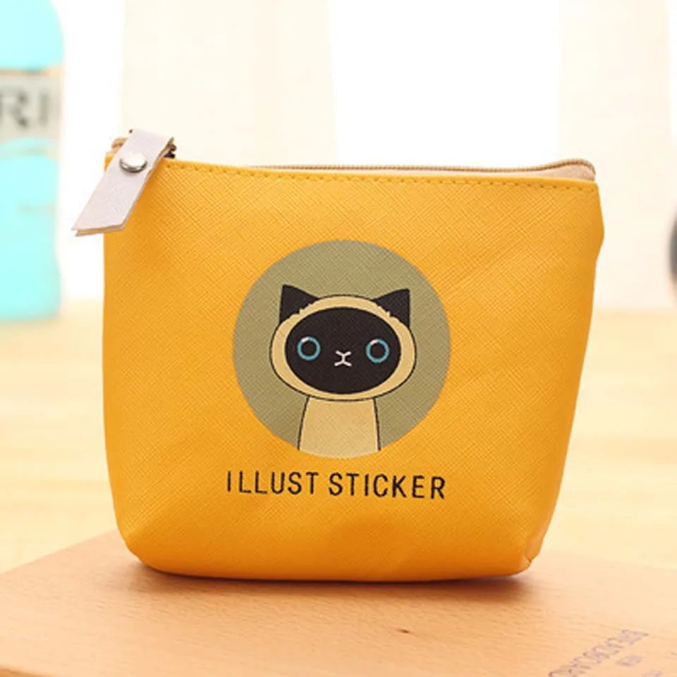 Fashion Cute Cat Pu Wallets Zipper Coin Bag Small Coin Purse Kid Money Key Coin Holder Bag Pouch