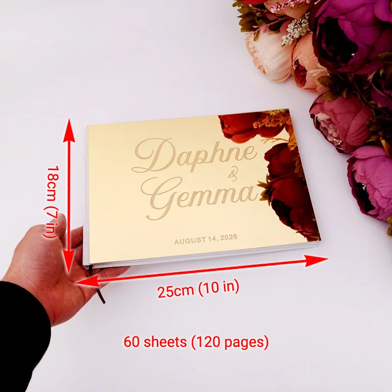 25x18cm Wedding Horizontal Signature Guestbook Acrylic Mirror White Blank Personalized Books Party Favors Bride Gifts