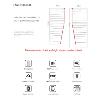 AEGISMAX Envelope 95% White Goose Down Sleeping Bag FP800 M L 6