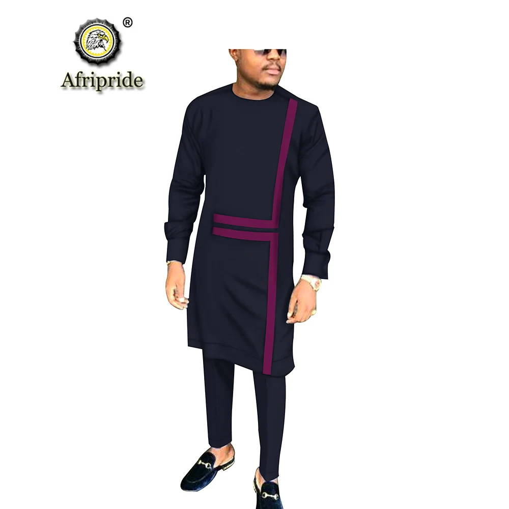 Африканский мужской комплект одежды Дашики рубашка+ брюки из Анкары блузка повседневный спортивный костюм наряд костюм с карманами AFRIPRIDE S1916022 - Цвет: 14-2